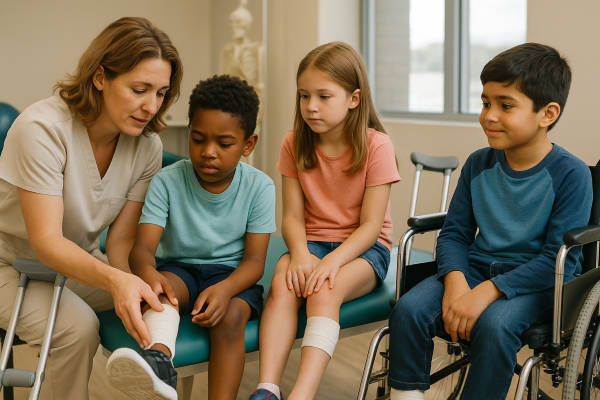 niños mirando a otro que tiene un esguince