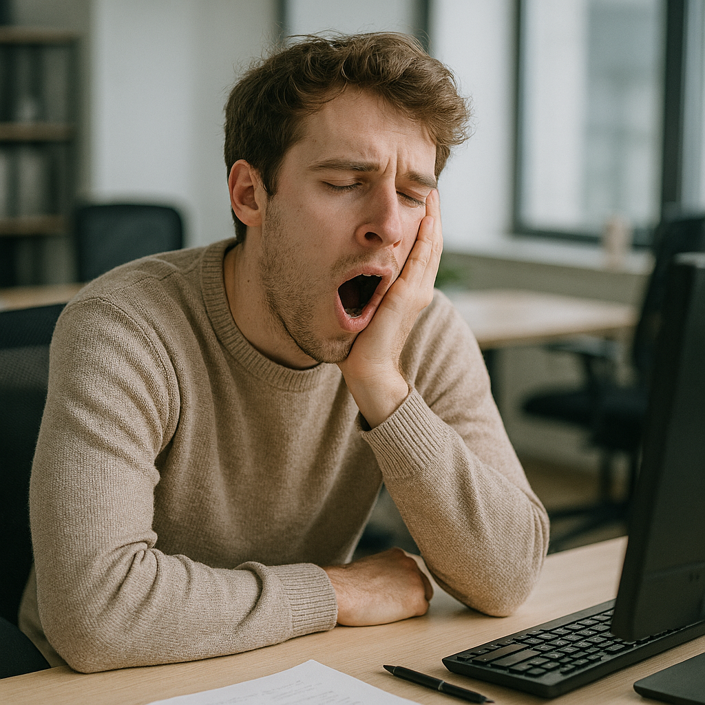 Hombre con insomnio en la oficina
