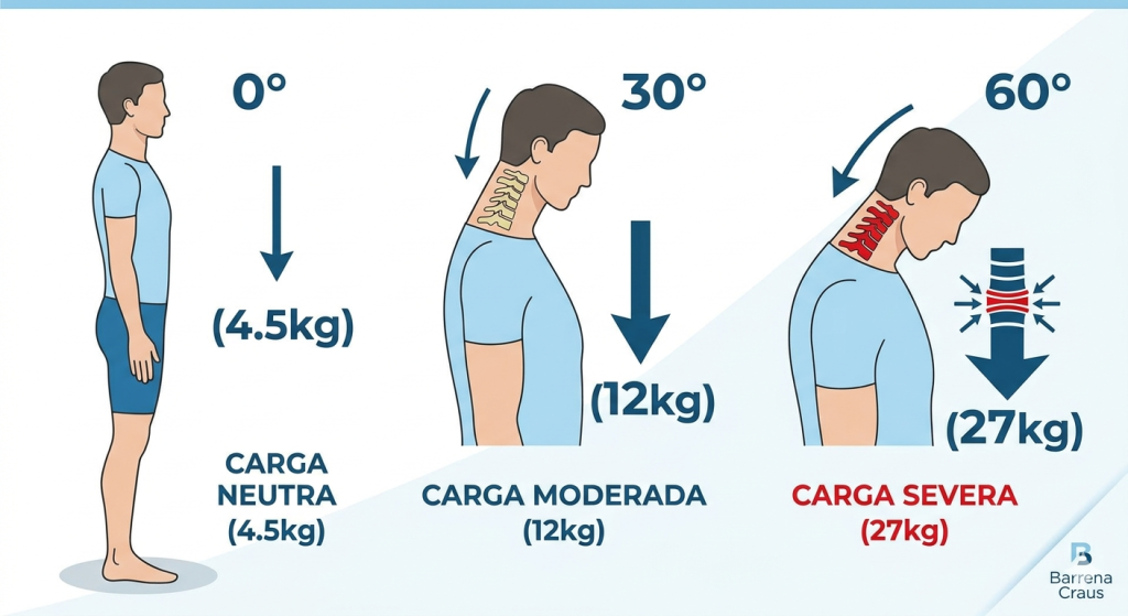 gráfico con los efectos de la carga en el cuello en función de la inclinación
